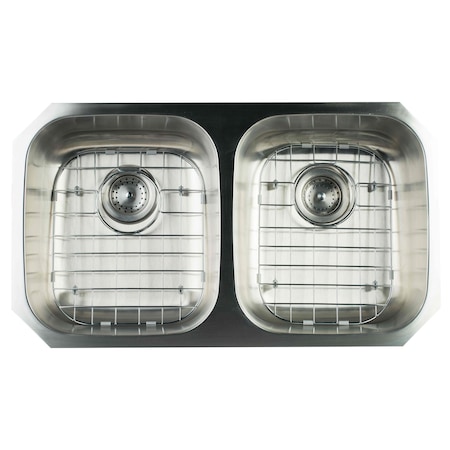 Msi Undermount Stainless Steel 32 In. Double Bowl Kitchen Sink With Strainer ZOR-SIN-PT-0009